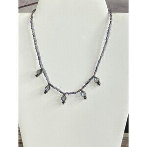 Vintage Sterling Silver Moonstone Amethyst Bezel Cabochon Bib Style Necklace 16”